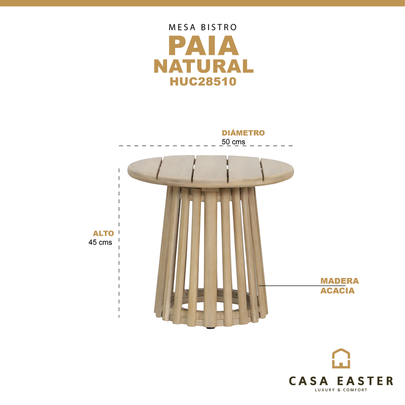 Cargue la imagen en el visor de la galería, Mesa de Bistro redonda dia 50 Paia de madera color natural - HUC28510