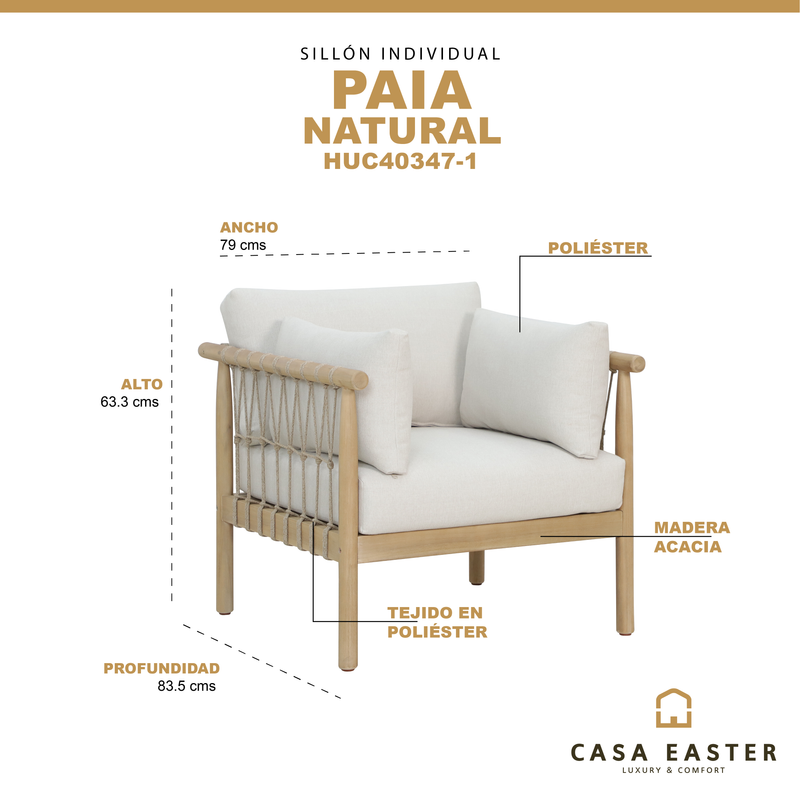 Cargue la imagen en el visor de la galería, Sillón indidivudal Paia de madera color natural - HUC40347-1