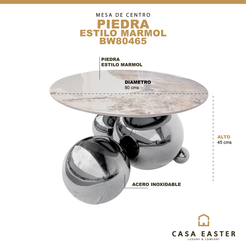 Cargue la imagen en el visor de la galería, Mesa de centro de Interior PIEDRA marmoleado D.80cms - BW80465