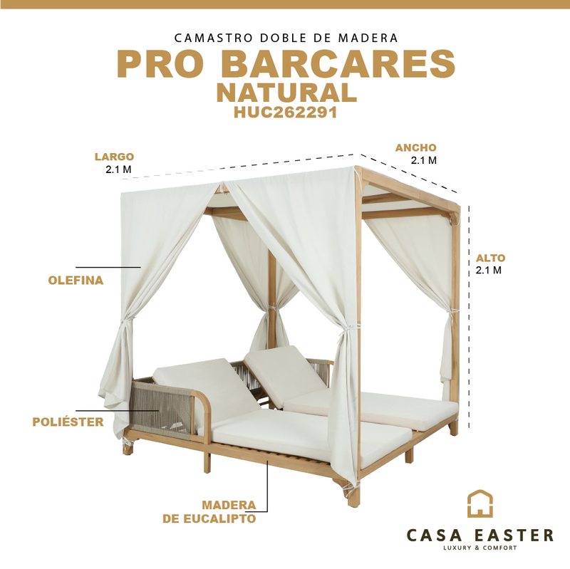 Cargue la imagen en el visor de la galería, Camastro Doble Pro Barcares con cortina color natural - HUC262291