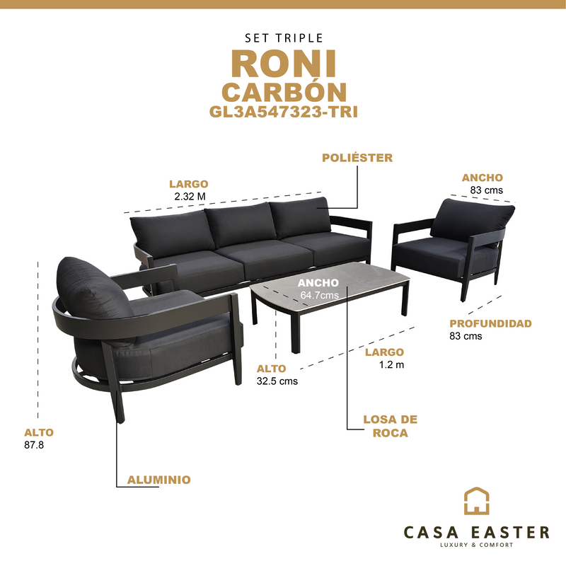 Cargue la imagen en el visor de la galería, Set triple Roni color carbón - GL3A547323-TRI