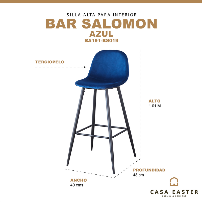 Cargue la imagen en el visor de la galería, Silla Alta para interior exterior, Color azul, BAR SALOMON BA191-BS019 CasaEaster