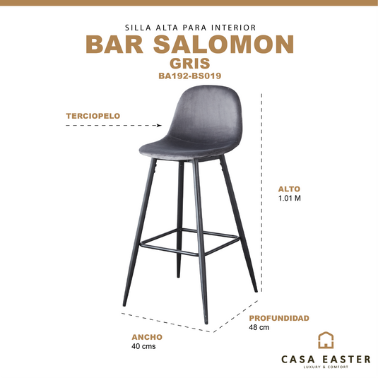 Silla Alta para interior exterior, Color Gris Obscuro, BAR SALOMON BA192-BS019 CasaEaster