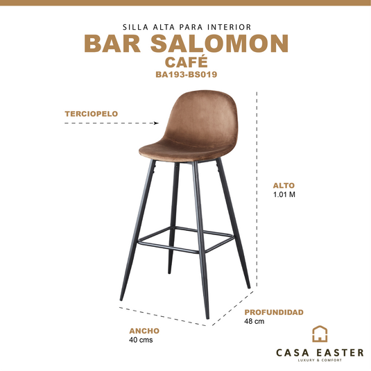 Silla Alta para interior exterior, Color Cafe, BAR SALOMON BA193-BS019 CasaEaster