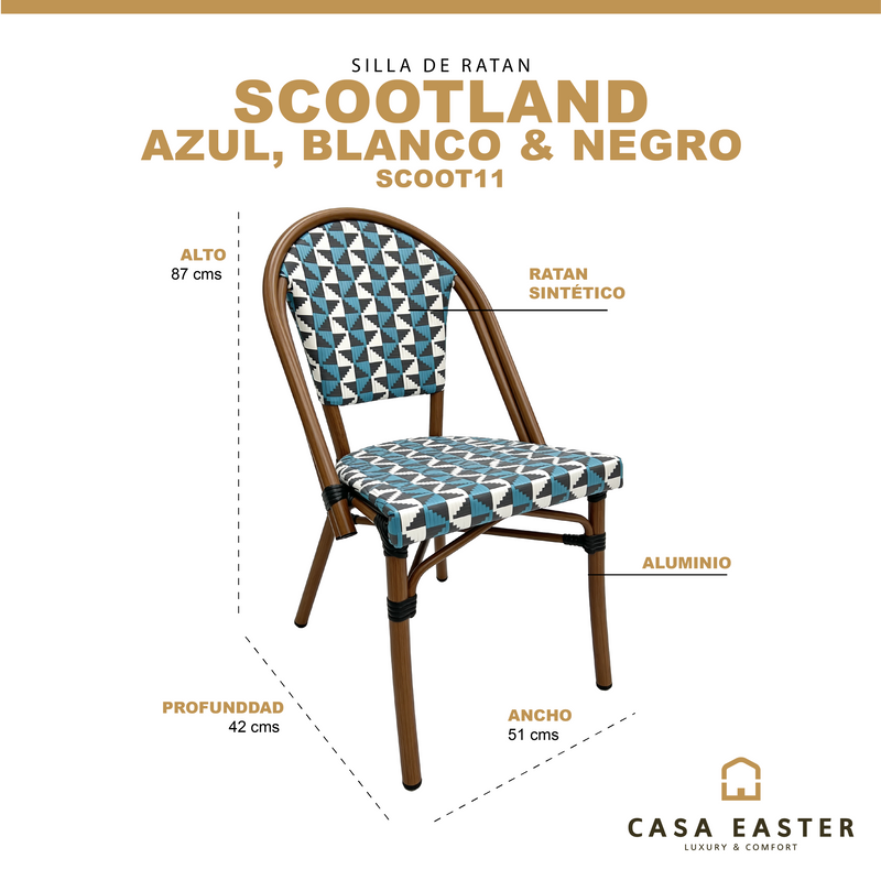 Cargue la imagen en el visor de la galería, Silla de Rattan para exterior e interior de mozaicos Color Azul c/ blanco y negro SCOOTLAND 11 - SCOOT11