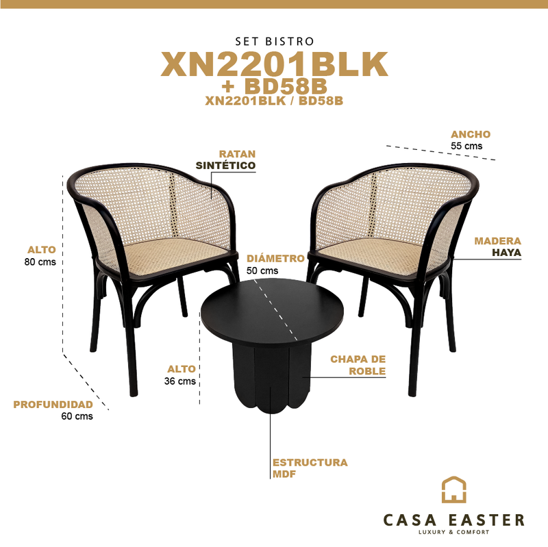 Cargue la imagen en el visor de la galería, Set Bistro XN2201BLK + Mesa BD58B negro con natural