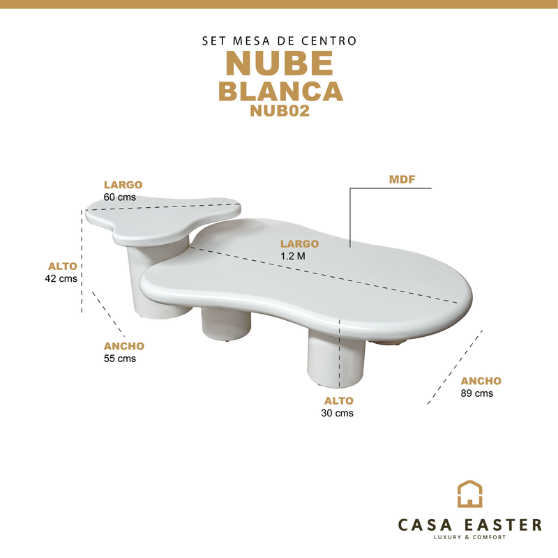 Cargue la imagen en el visor de la galería, Mesa de centro de Interior doble Nube 1.2 M / 60 cms, color blanco - NUB02