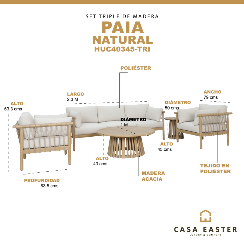 Cargue la imagen en el visor de la galería, Set triple de Madera Paia color natural - HUC40345-TRI