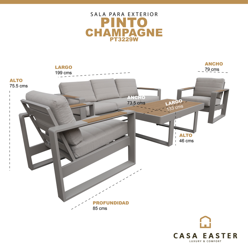 Cargue la imagen en el visor de la galería, Set triple Pinto para Exterior e Interior de Aluminio Color Champagne - PT3229W