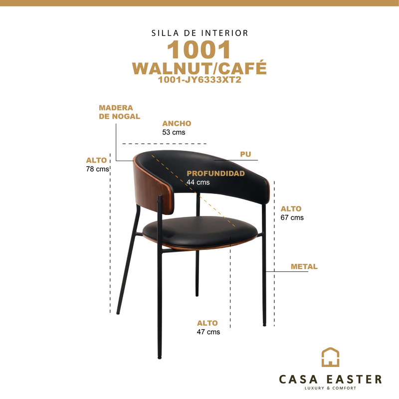 Cargue la imagen en el visor de la galería, Silla de madera para Interior 1001 color café & negro - 1001-JY6333XT2
