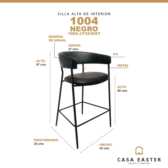 Silla Alta de Madera para Interior 1004 color Negro - 1004-JY3230XT