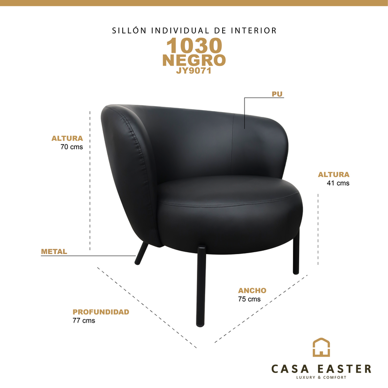 Cargue la imagen en el visor de la galería, Sillón individual de Interior JY9071 - 1030 color negro - JY9071 / 1030