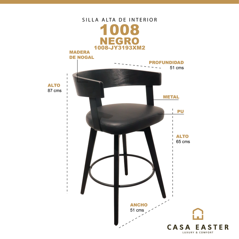 Cargue la imagen en el visor de la galería, Silla alta de madera para Interior 1008 color Negro - 1008-JY3193XM2