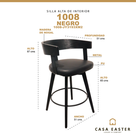 Silla alta de madera para Interior 1008 color Negro - 1008-JY3193XM2