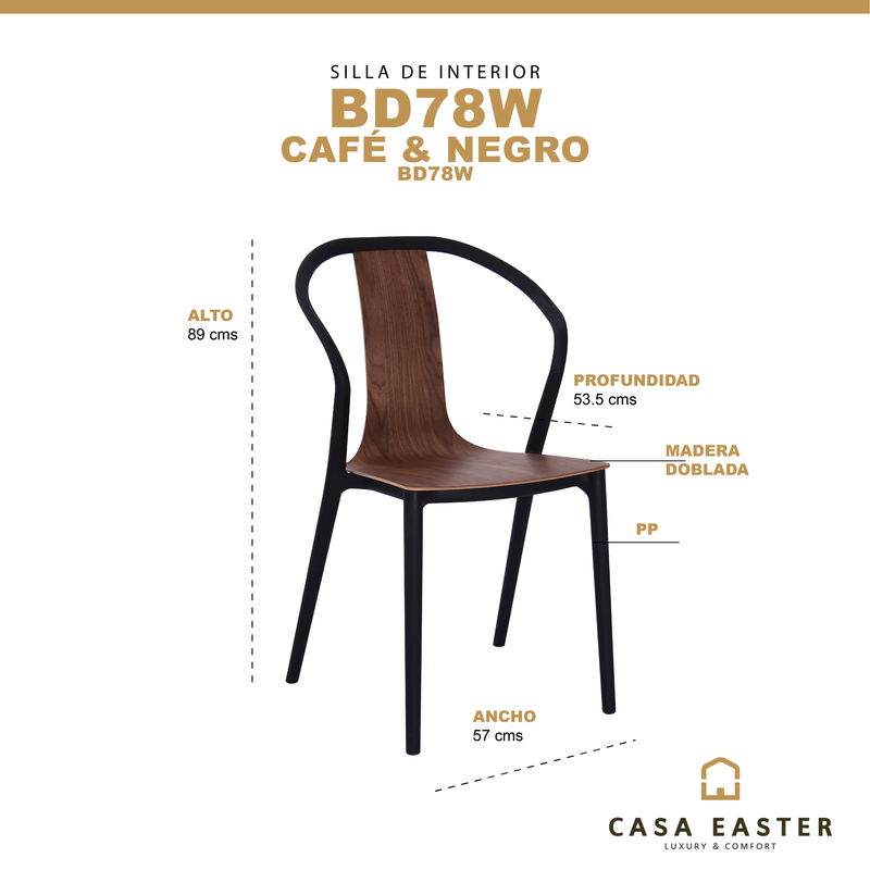 Cargue la imagen en el visor de la galería, Silla de Interior BD78W color negro & café - BD78W