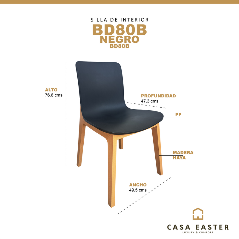 Cargue la imagen en el visor de la galería, Silla de Interior BD80B de PP color Negro - BD80B