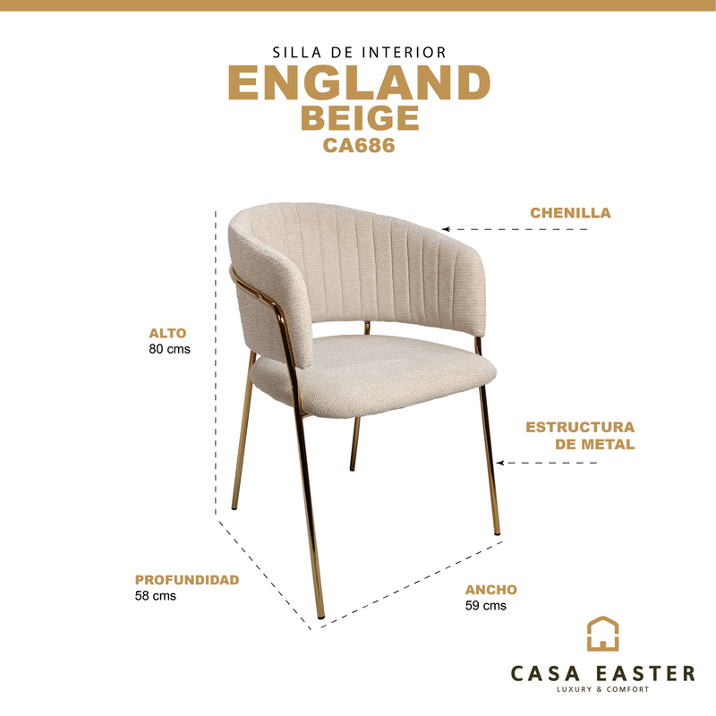 Cargue la imagen en el visor de la galería, Silla para interior Color Beige claro ENGLAND - CA686