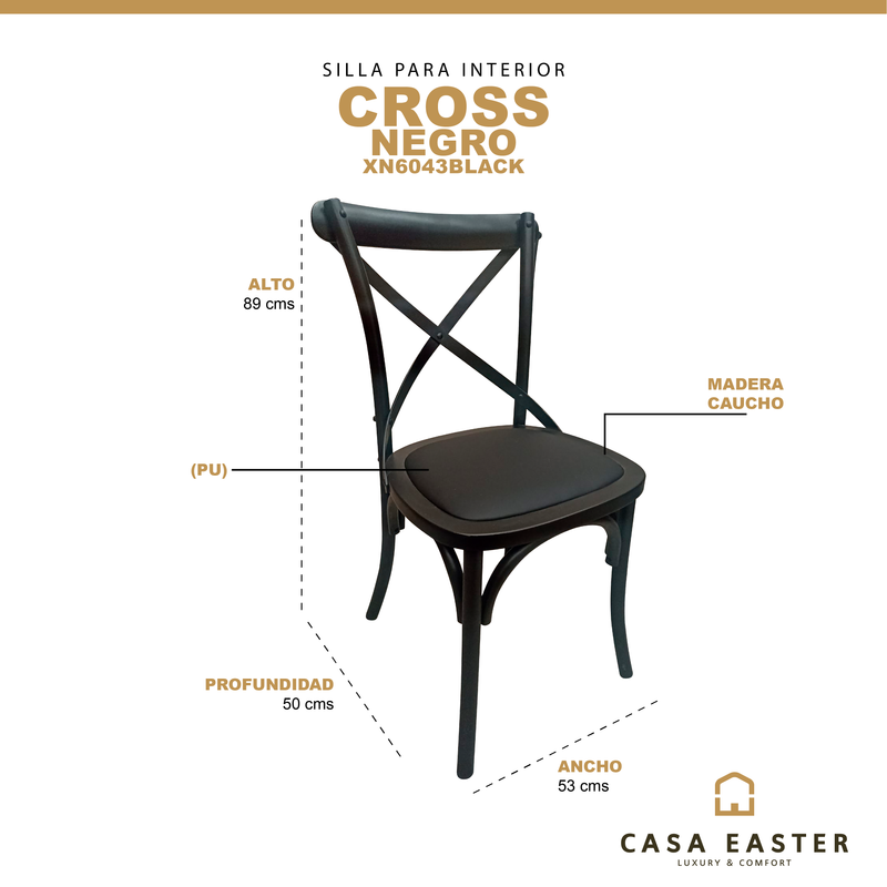 Cargue la imagen en el visor de la galería, Silla de madera para interior Cross color negro - XN6043BLACK