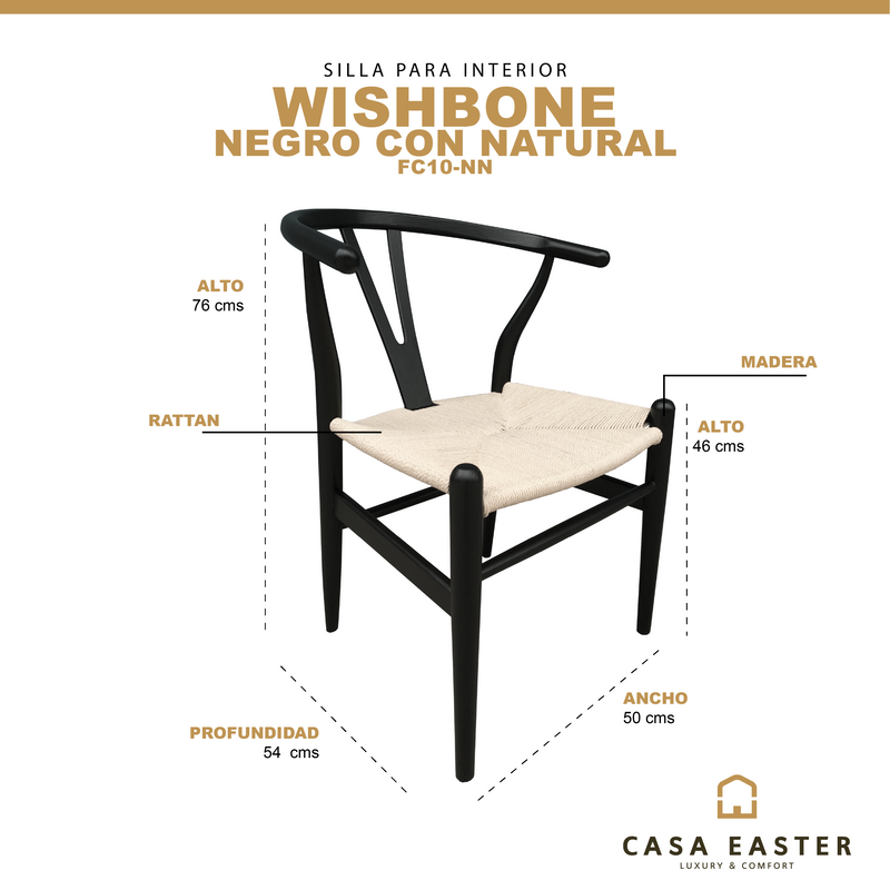 Cargue la imagen en el visor de la galería, Silla de madera para interior color negro con natural Wishbone-FC10-NN CasaEaster