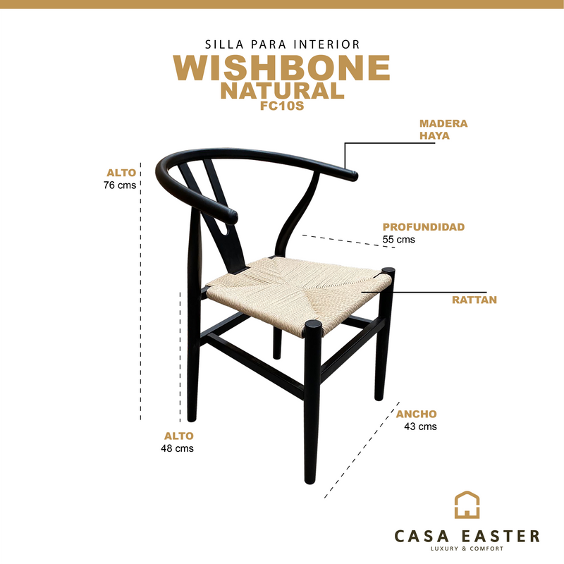 Cargue la imagen en el visor de la galería, Silla de madera para interior color negro con natural Wishbone-FC10S CasaEaster