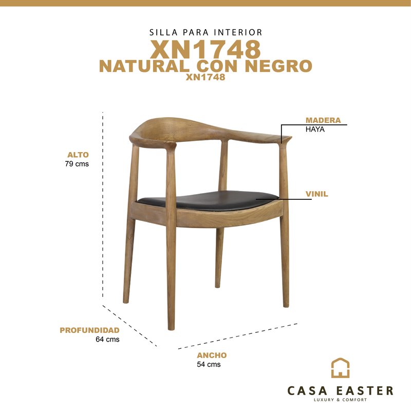 Cargue la imagen en el visor de la galería, Silla de interior de madera color natural con negro XN1748