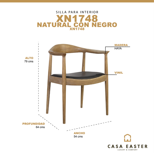 Silla de interior de madera color natural con negro XN1748