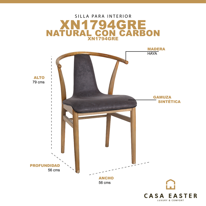 Cargue la imagen en el visor de la galería, Silla de interior de madera color natural con negro XN1794GRE