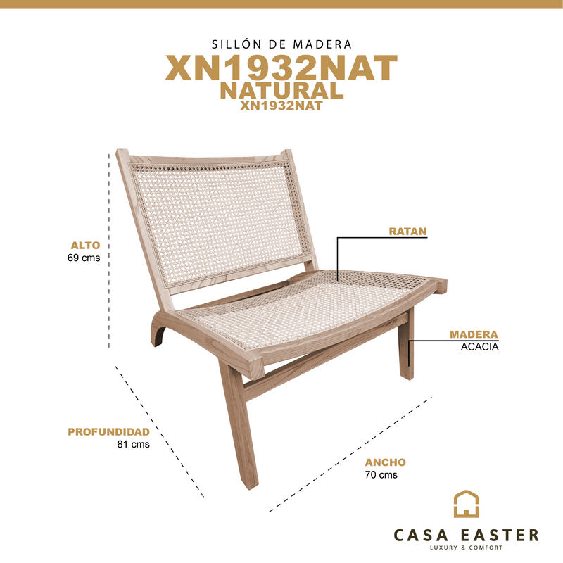 Cargue la imagen en el visor de la galería, Sillón en madera de interior color natural - XN1932NAT