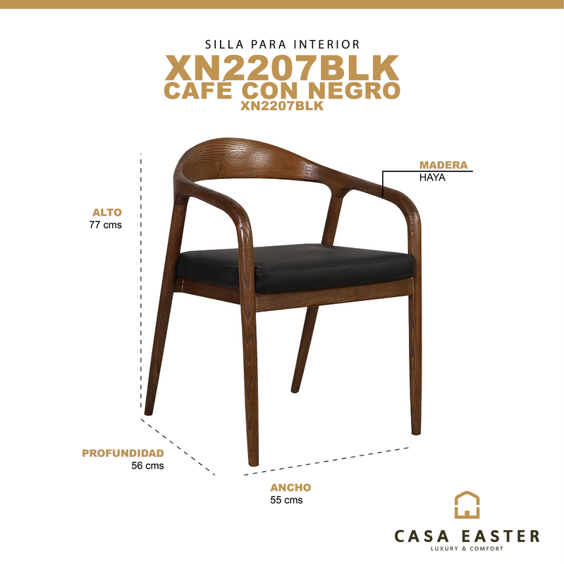 Cargue la imagen en el visor de la galería, Silla de interior de madera color café con negro XN2207BLK-XN2207BLK