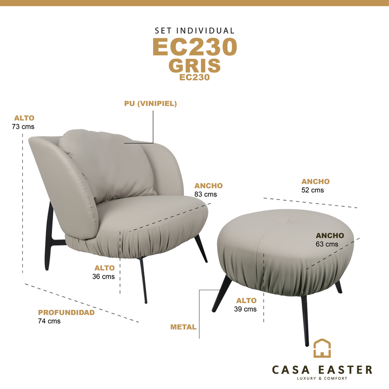 Cargue la imagen en el visor de la galería, Sillón individual con Taburete EC230 2 pz de interior - EC230