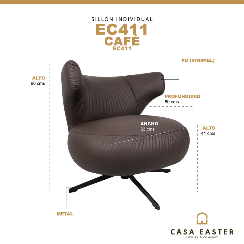 Cargue la imagen en el visor de la galería, Sillón individual EC411 de Interior con PU - EC411