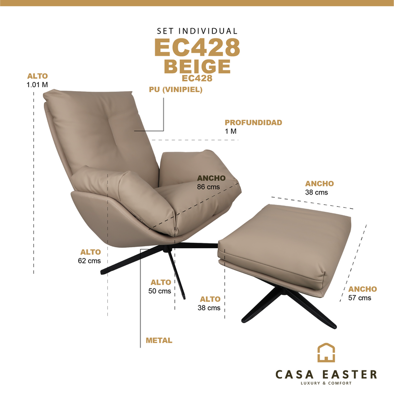 Cargue la imagen en el visor de la galería, Set EC428 sillón individual con taburete para interior - EC428-BE
