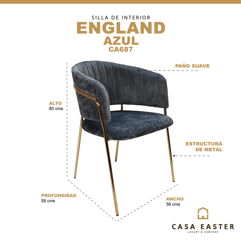 Cargue la imagen en el visor de la galería, Silla para interior Color azul ENGLAND - CA687 - 682