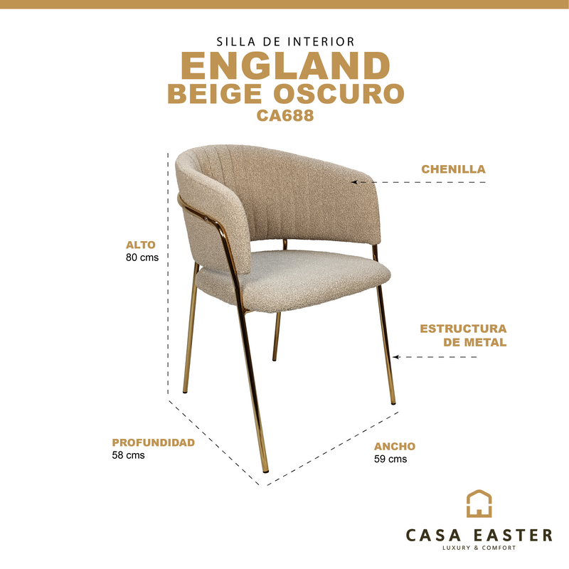 Cargue la imagen en el visor de la galería, Silla para interior Color Beige Obscuro ENGLAND - CA688
