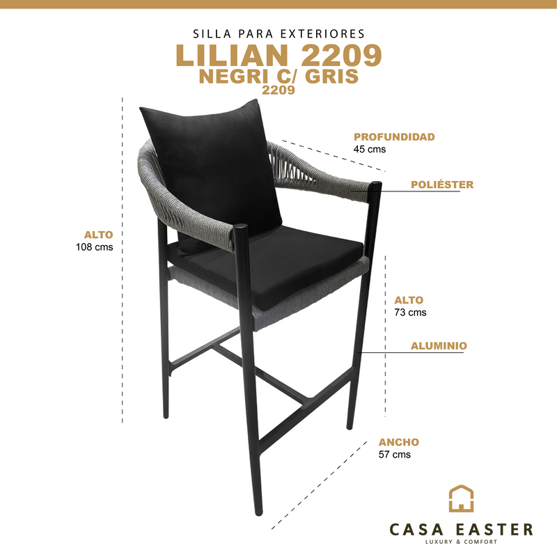 Cargue la imagen en el visor de la galería, Silla Alta para Exterior e Interior de Aluminio Color Carbon LILIAN-2209