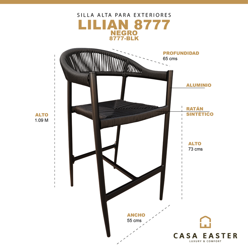 Cargue la imagen en el visor de la galería, Silla Alta de Lazo para Exterior e Interior Color Negro LILIAN - 8777-BLK