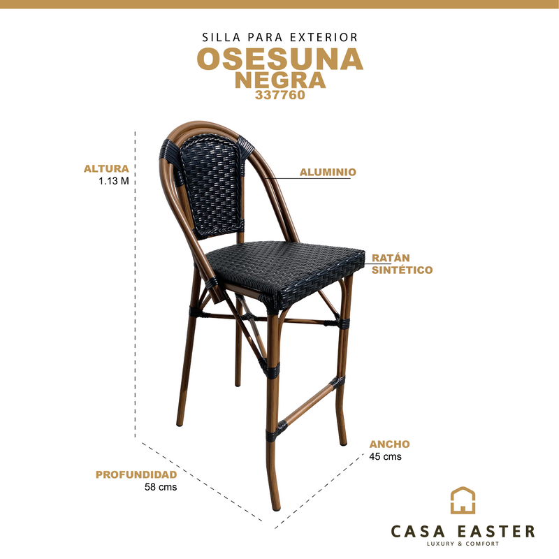 Cargue la imagen en el visor de la galería, Silla Alta para Exterior e Interior de Rattan Color Negra OSESUNA-337760