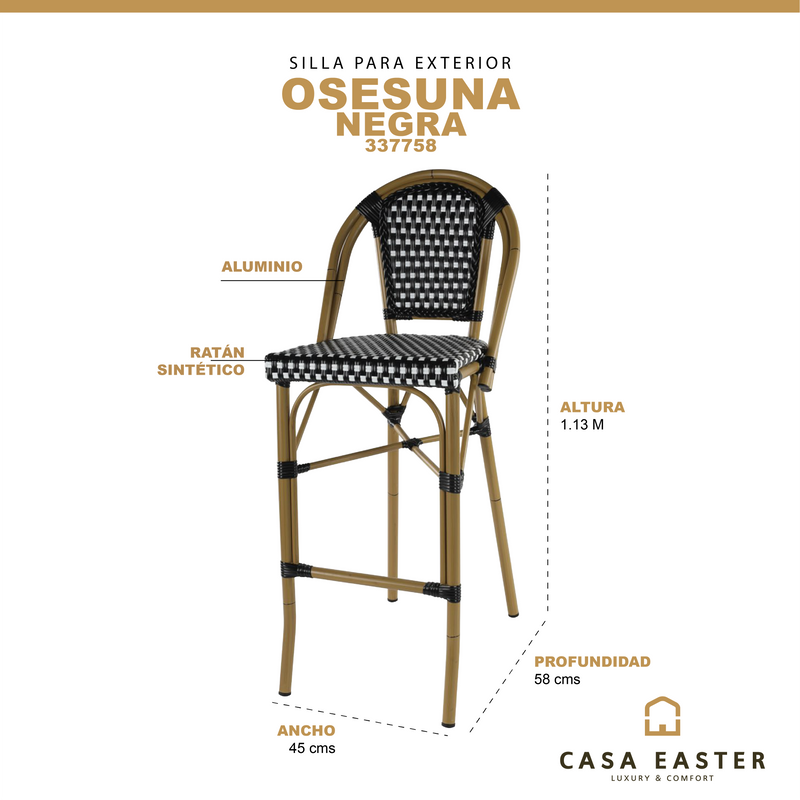 Cargue la imagen en el visor de la galería, Silla Alta para para Exterior e Interior de Rattan Color Negro OSESUNA-337758