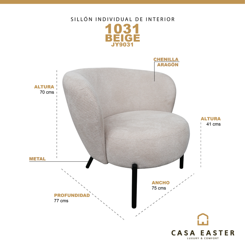 Cargue la imagen en el visor de la galería, Sillón individual de Interior JY9031 - 1031 color Beige - JY9031 / 1031