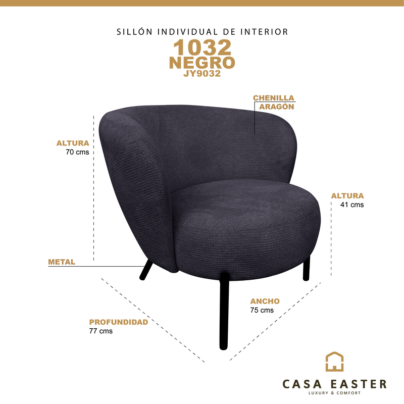 Cargue la imagen en el visor de la galería, Sillón individual de Interior JY9032 - 1032 color Negro - JY9032 / 1032