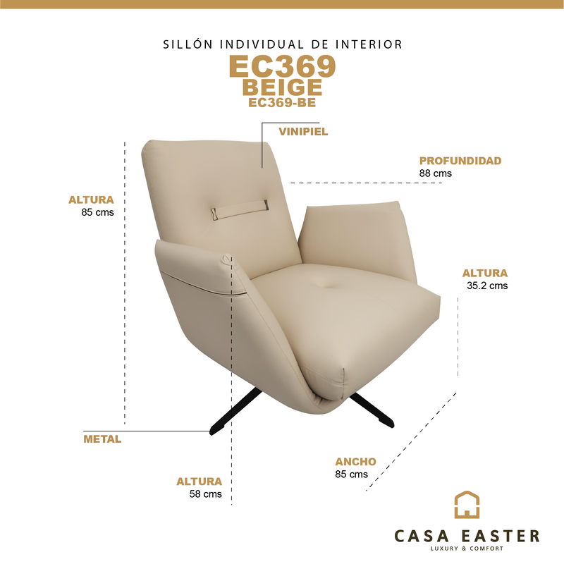 Cargue la imagen en el visor de la galería, Sillón individual EC369 de Interior con PU - EC369-BE