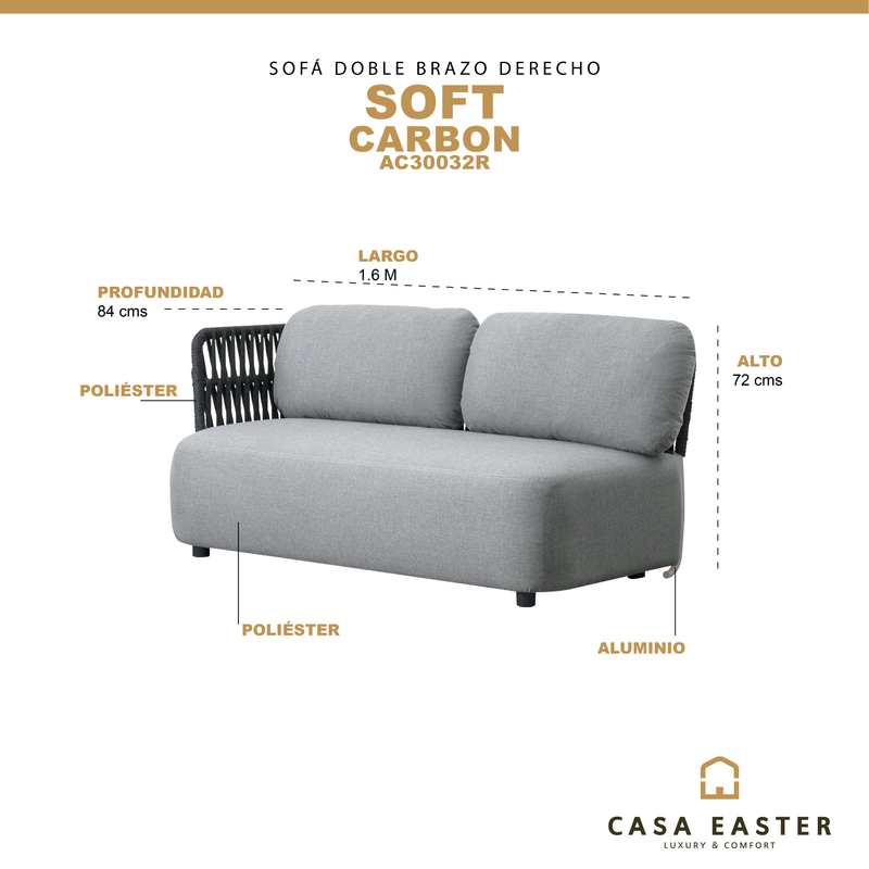 Cargue la imagen en el visor de la galería, Sofá doble brazo derecho Soft color carbon - AC30032R