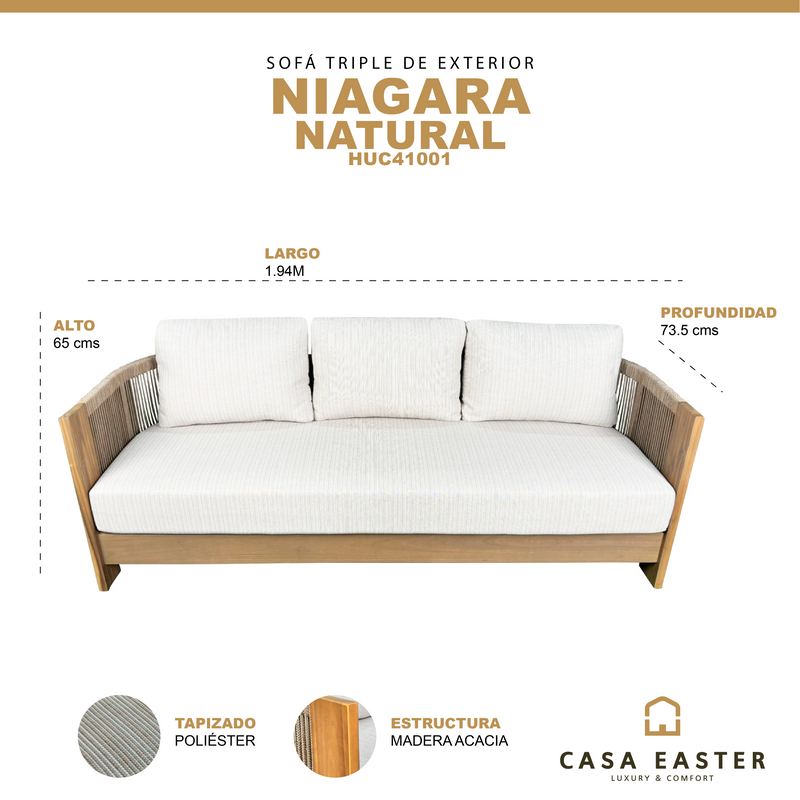 Cargue la imagen en el visor de la galería, Sofá triple de exterior e interior Niagara color natural - HUC41001