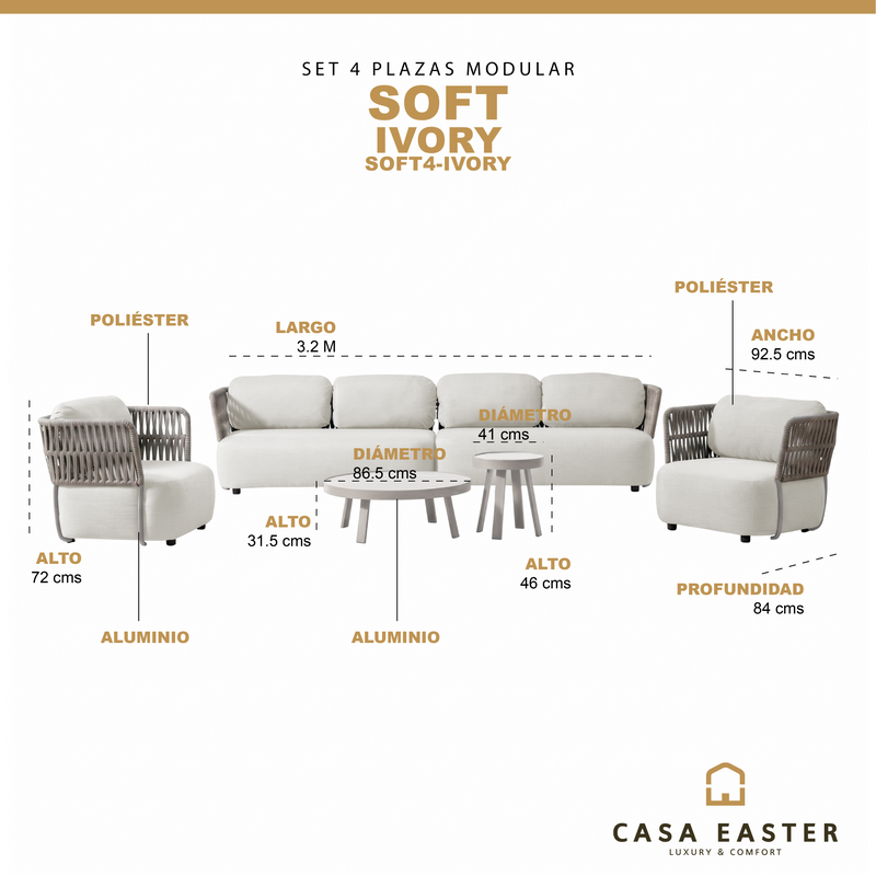 Cargue la imagen en el visor de la galería, Set SOFT Modular de 4 Plazas color Ivory/beige - SOFT4-IVORY