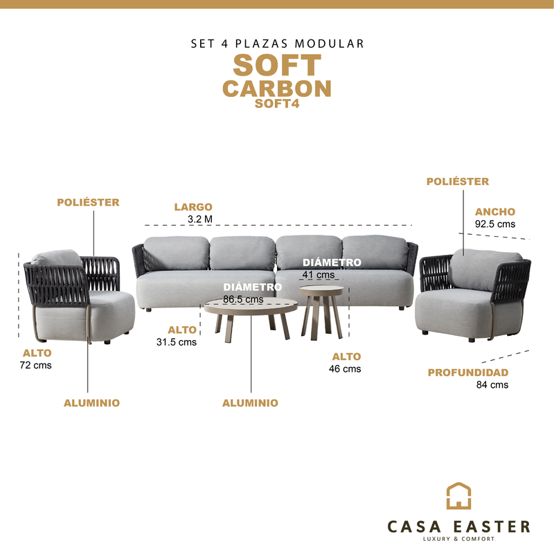 Cargue la imagen en el visor de la galería, Set SOFT Modular de 4 Plazas color Carbon - SOFT4
