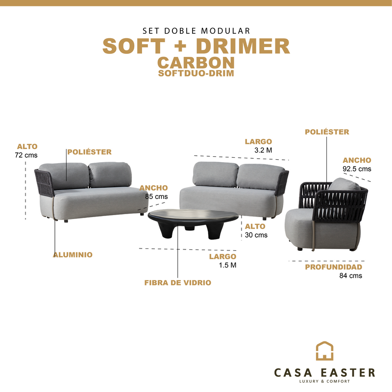 Cargue la imagen en el visor de la galería, Set modular Duo Soft gris + mesa Drimer carbón - SOFTDUO-DRIM