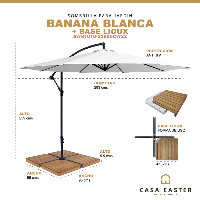 Load image into Gallery viewer, Sombrilla para Exterior Banana color blanco + base Lioux - BAN1010-23886CW22