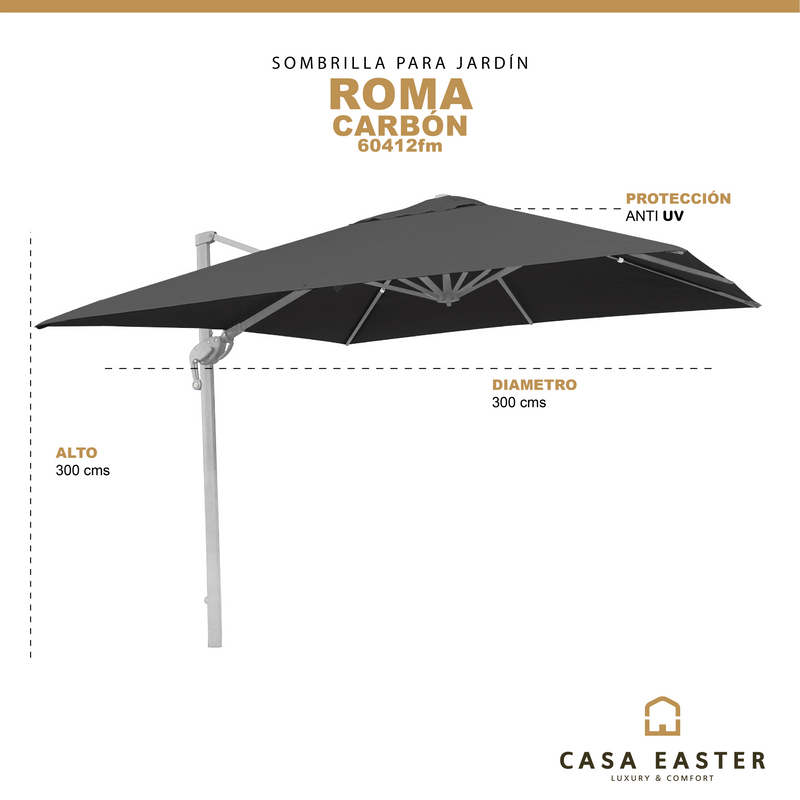 Cargue la imagen en el visor de la galería, Sombrilla Roma Brazo Lateral Para Jardin Color Carbon -60412fm