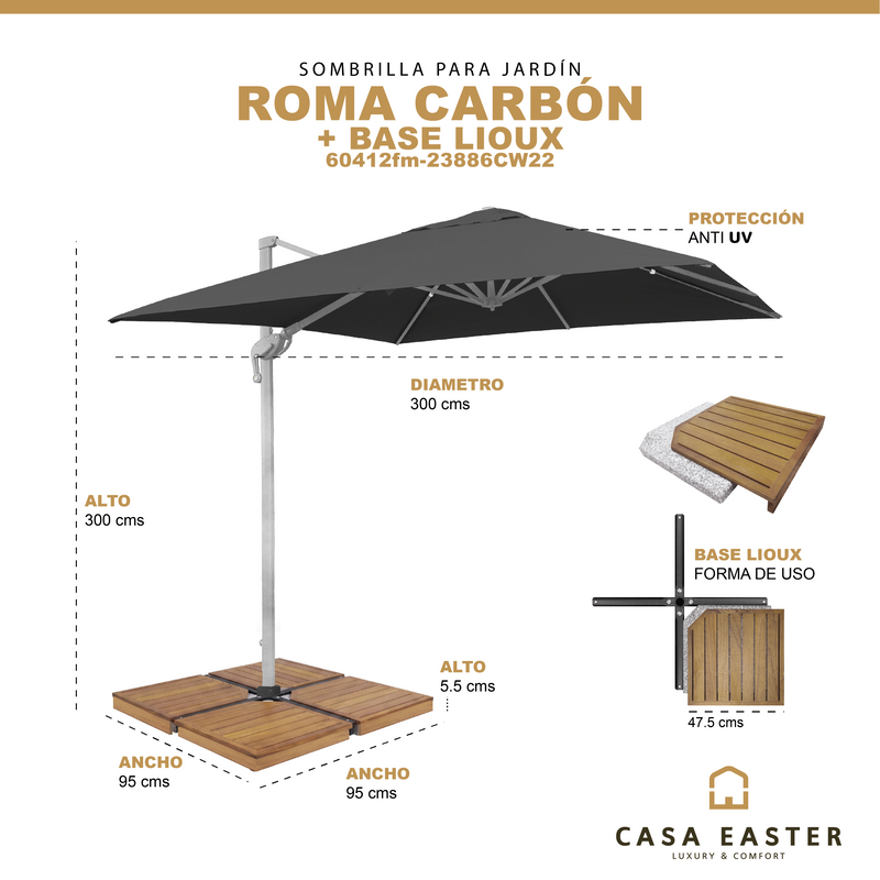 Load image into Gallery viewer, Sombrilla ROMA Brazo Lateral Para Jardin Color Carbon + base LIOUX - 60412fm-23886CW22