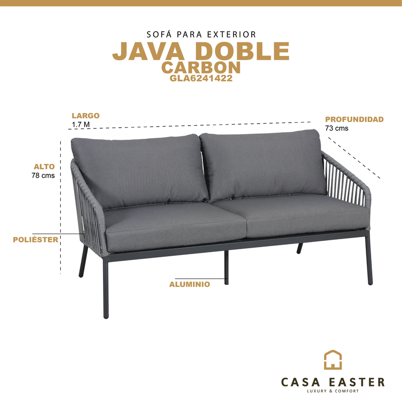 Cargue la imagen en el visor de la galería, Sillon Doble Java Color Carbon - GLA6241422 CasaEaster